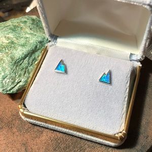 Blue Opal Mountain Earrings Sterling Silver